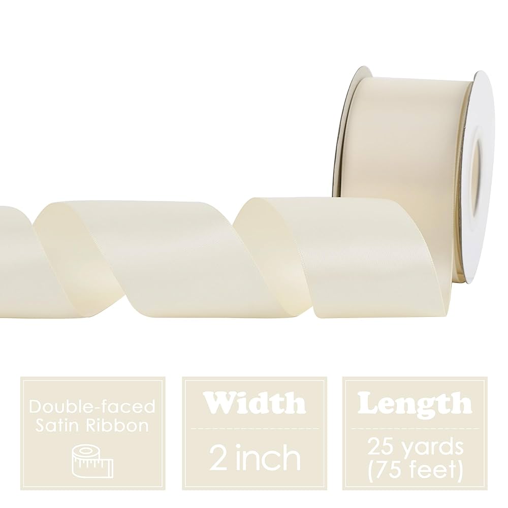 Amazon.com: HUIHUANG Ivory Satin Ribbon 2 inch Wide Double