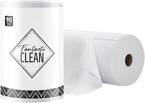 Fantasticlean Microfiber Cleaning Cloth Roll -90 Pack, Tear Away Microfiber Towels, 12" x 12", Reusable, Washable, Scratch Free, Ultra Absorbent Dishcloth for All-Around Cleaning Supplies White