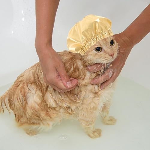 Miniatura 3 de LOGOFUN Gorro de ducha para mascotas, sombrero envolvente para la cabeza de gato, cubierta reutilizable para orejas de baño con correa ajustable,