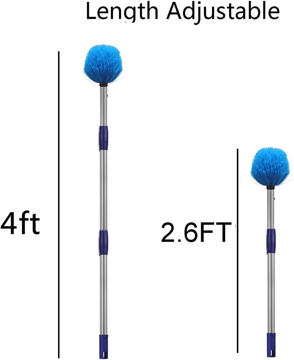 Cobweb Duster with Pole, 4ft Stainless Steel Pole Cobweb Brush with Medium-Stiff Bristles for Walls Beams Shelves Iight Fixtures and Window Screens