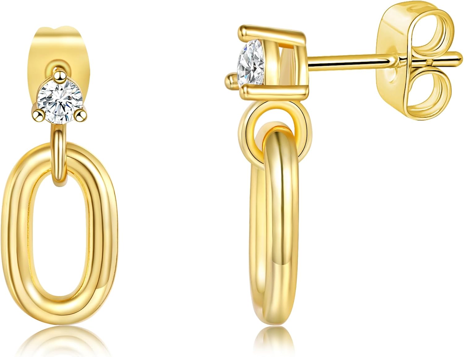 3 Pairs 14K Gold Plated Hoops Earrings Set Dainty Stud Earrings Trendy Cubic Zirconia Hypoallergenic Dangle Huggie Hoops Earrings for Women