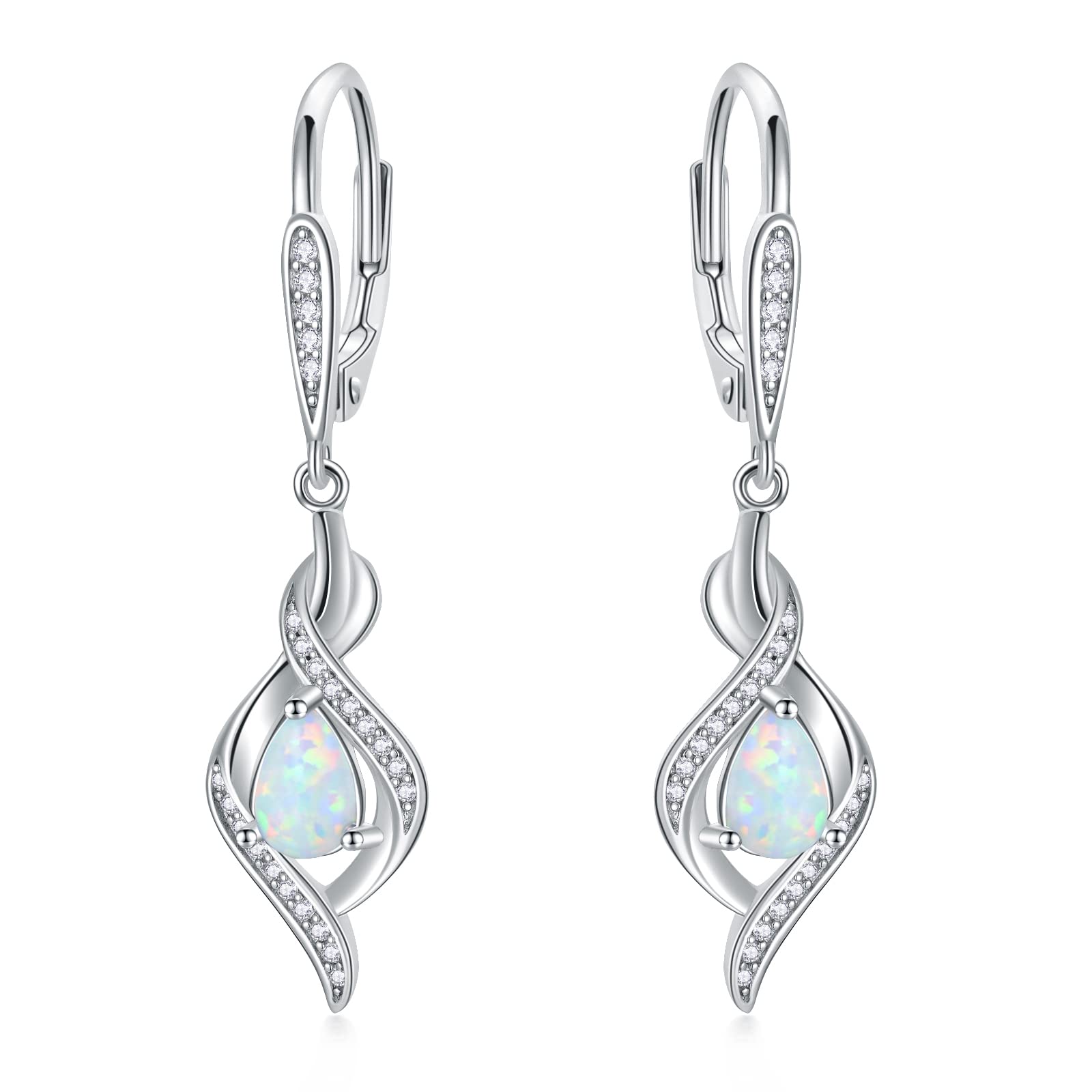 Opal Earrings Sterling Silver Opal Dangle Drop Dangly Leverback Earrings Jewelry Gifts for Women