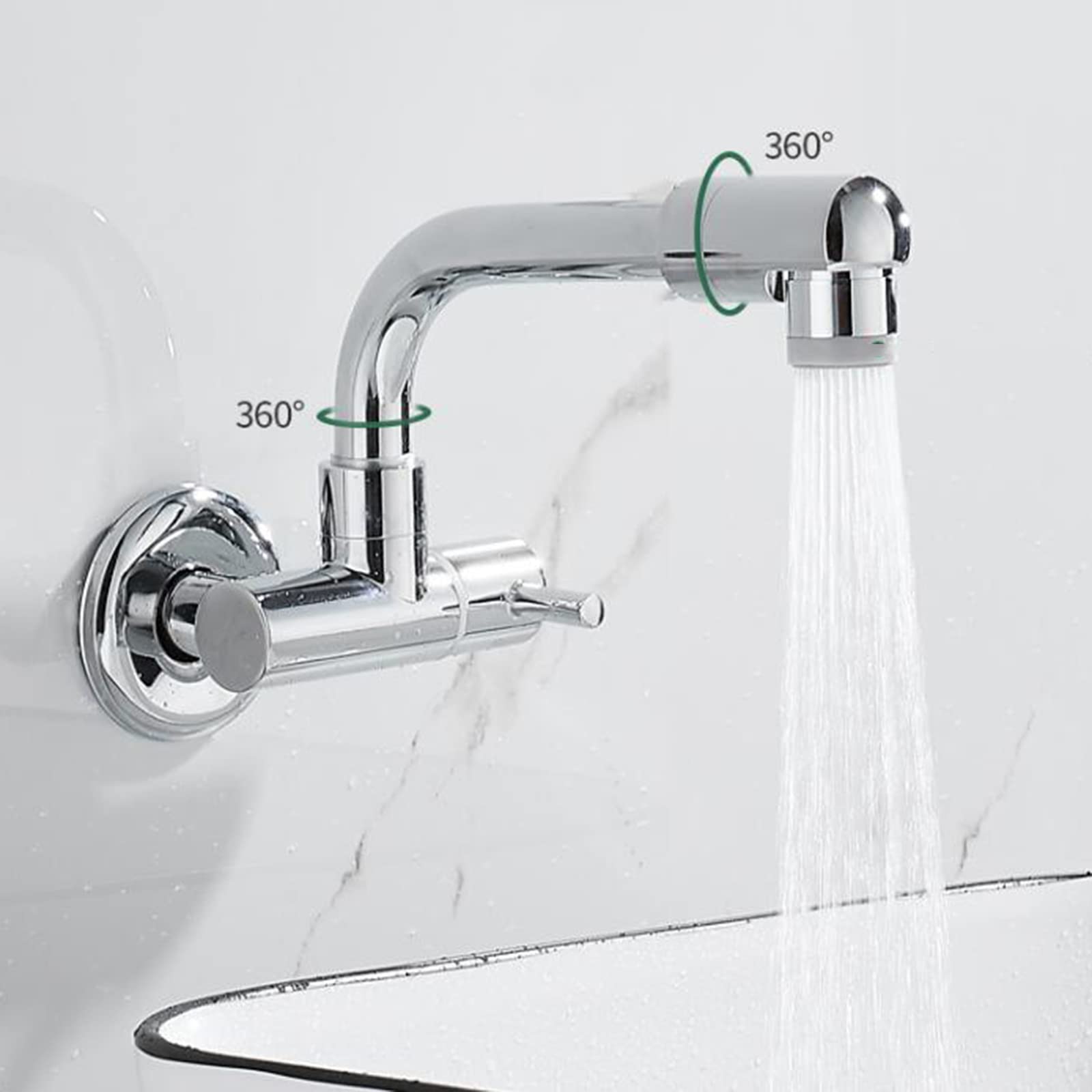 Grifo De Cocina Montado En La Pared Solo Agua Fría, Grifos De Fregadero De Cocina Grifo De Fregadero Cromado Grifos De Cocina Giratorios De Latón para Montaje En Pared-20 Cm