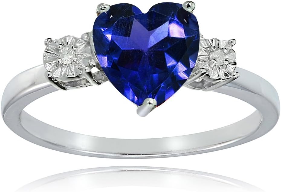 Ice Gems Sterling Silver Created Blue Sapphire and Heart Ring