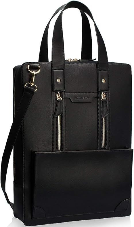 black leather work handbag