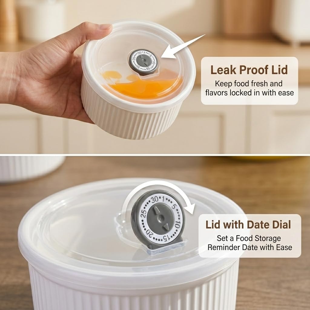 Pirottini con coperchio, adatti al forno, 400 ml, per crème brûlée con coperchio, piccoli pirottini in porcellana per cottura, souffle, salse, dessert, set di 4, bianco (11,4 cm)