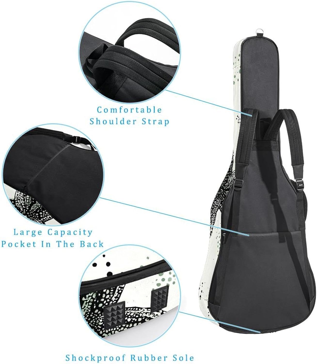 40 41 42 Inch Acoustic Guitar Bag, 0.4 In Thick Sponge Padded Guitar Case Gig Bag with Back Hanger Loop and 2 Pockets, Starfish in Black on a White Background