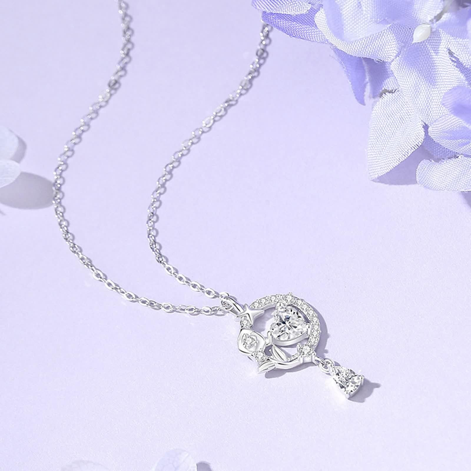 Moissanite Collana, Collana Donna Lunga Vintage Ciondolo Catenina Gioielli Oro Bianco 9K/14K/18K Lacrima di Rosa D'Amore 40+5cm