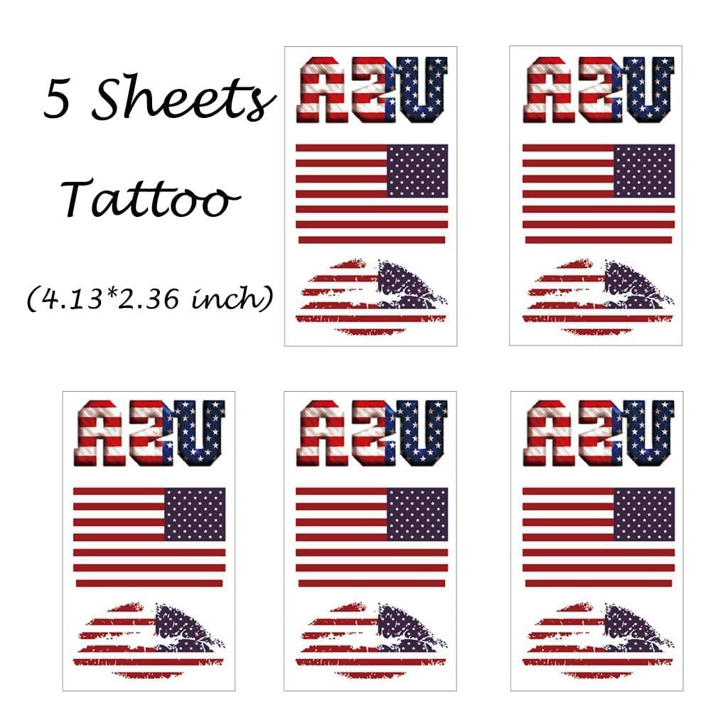 CARGEN National Flag Temporary Tattoos - 5 Sheets 3 Patterns US America Flag Tattoos for American Football Match World Cup Ball Game Great on Arm Face Shoulder for Kids Adults Party Festival