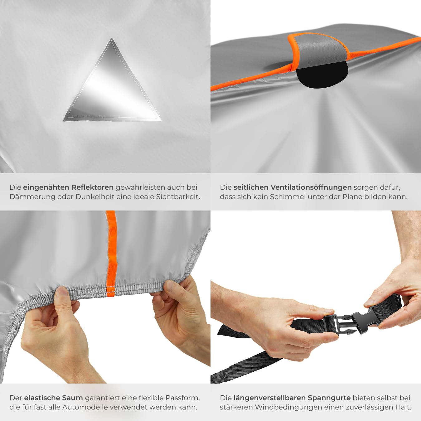 tectake® Auto Abdeckplane, Hagelschutz Autoplane, Autoabdeckung, wasserdichte Decke, atmungsaktiv, elastische Autogarage, Auto Zubehör mit Aufbewahrungstasche, kompatibel mit vielen Modellen - Größe L