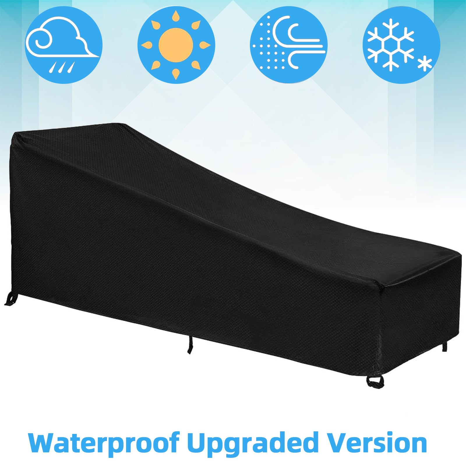 GARPROVM Housse de chaise longue de jardin, housse de protection pour chaise longue 200x75x40/70cm, tissu Oxford 420D imperméable anti-poussière, bâche pour chaise longue résistante aux intempéries