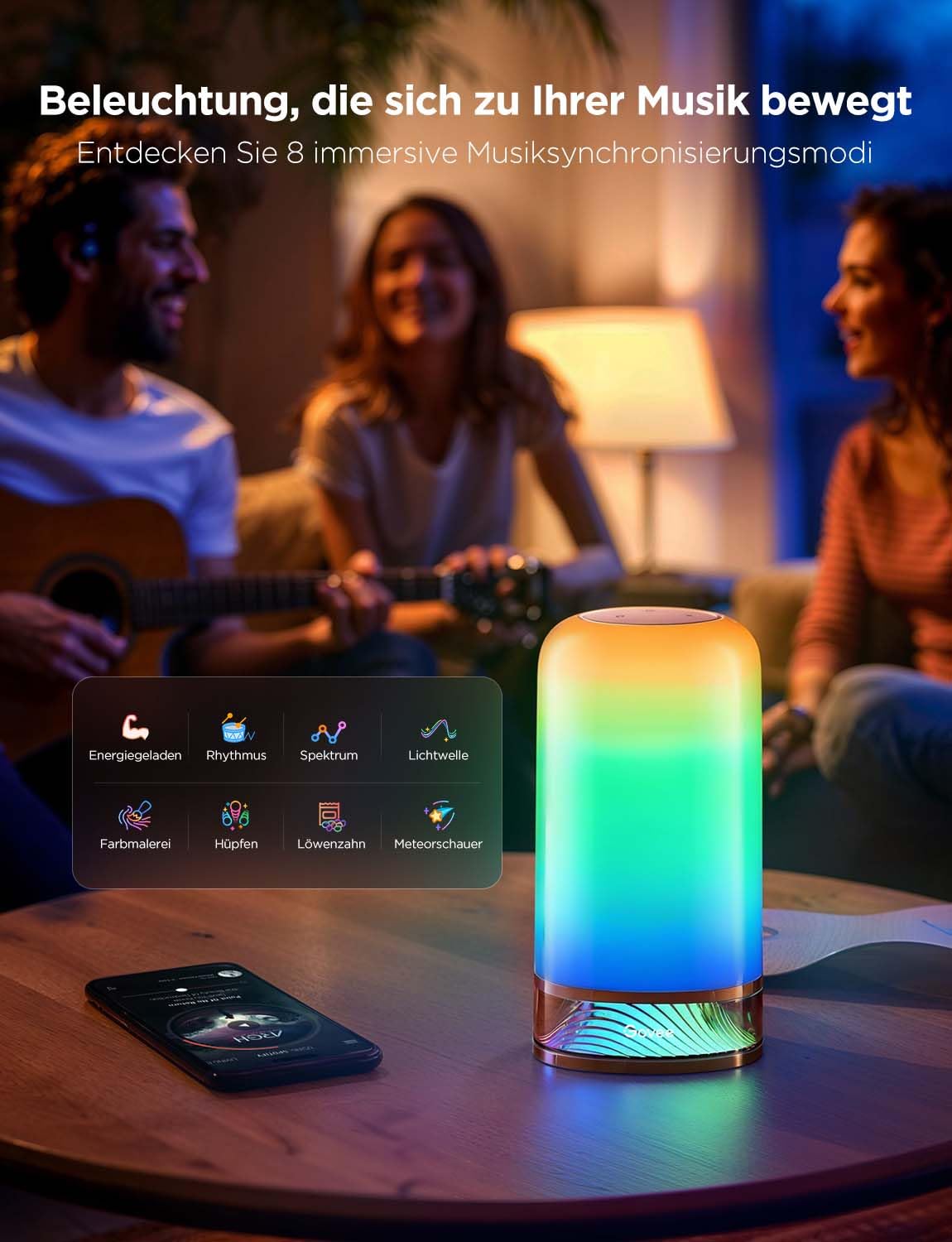 Govee LED Tischlampe Touch Dimmbar RGBICWW, Steuerung von Alexa, 500 Lumen, 2700-6500K, Matter, für Wohnzimmer