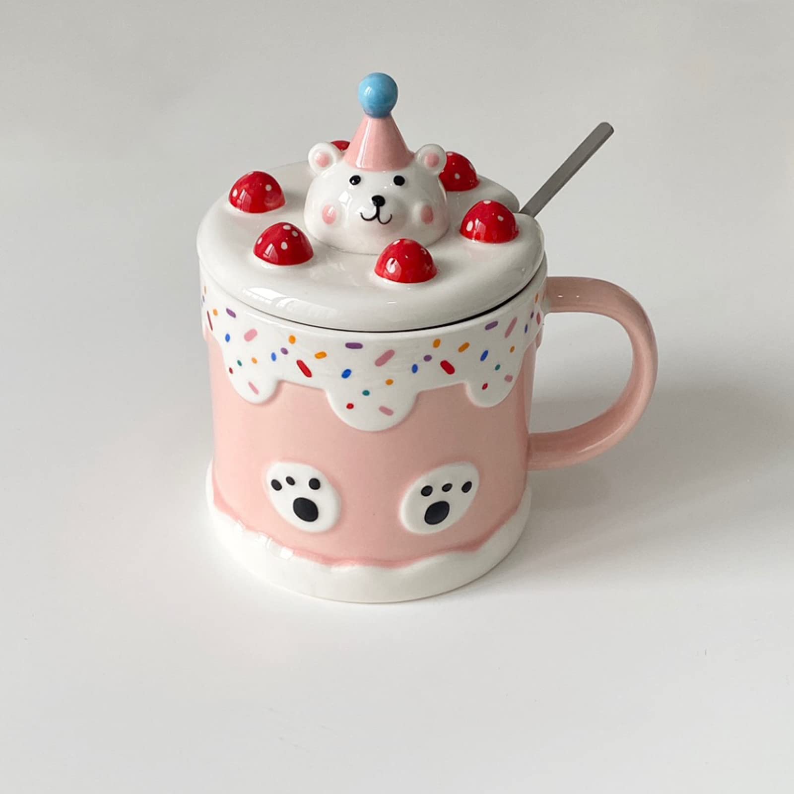 Ceramiczny kubek do kawy uroczy niedźwiedź z pokrywką łyżeczką filiżanka do herbaty ceramika kubek do kawy prezent do biura i domu