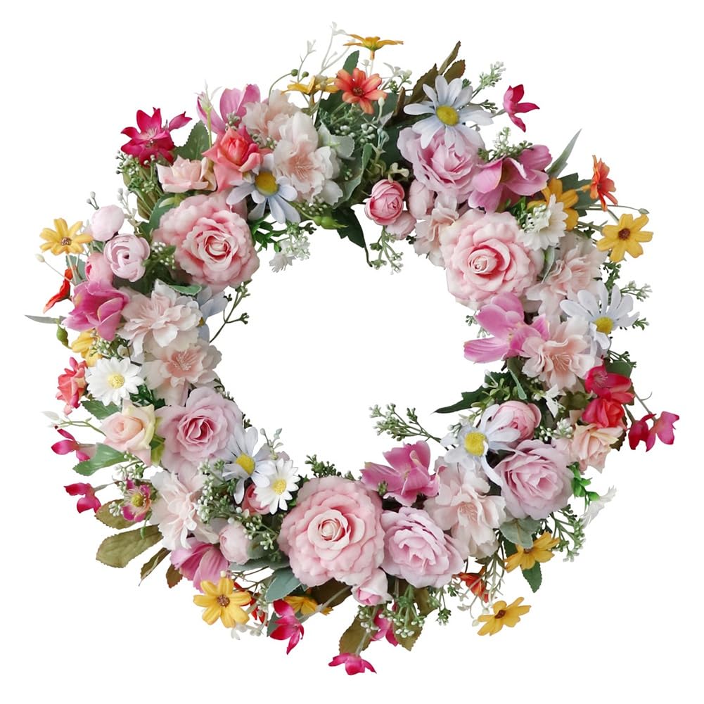 CTRLZS Spring Artificial Daisy Lavender Wreath Wildflower Summer Silk Wreaths for Front Door Home Wall Wedding Festival Decor Easy Install Easy to Use