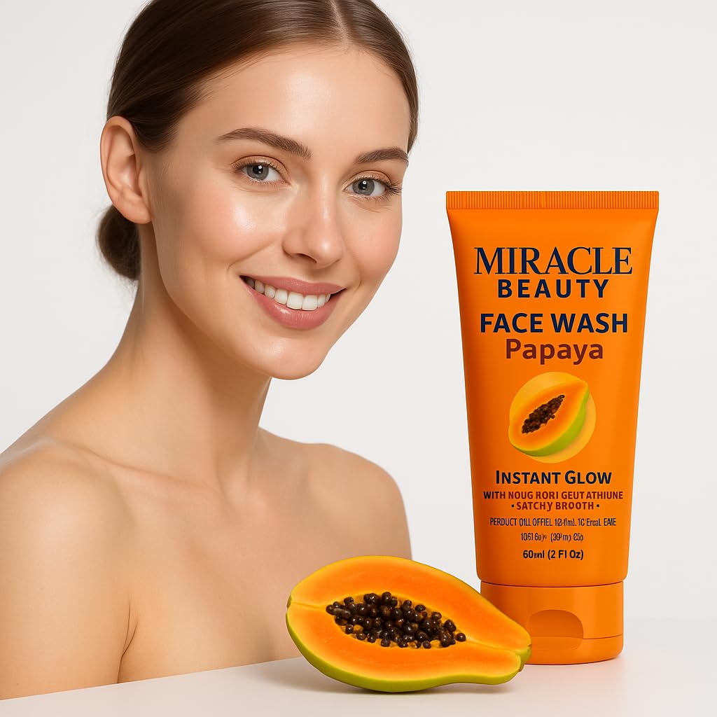 MACARIA Miracle Beauty Papaya Daily Brightening Cleanser Face Wash, 2.02 Fl Oz, Hydrating Cleanser to Help Even Skin Tone, Moisturizing Face Wash for a Radiant Glow