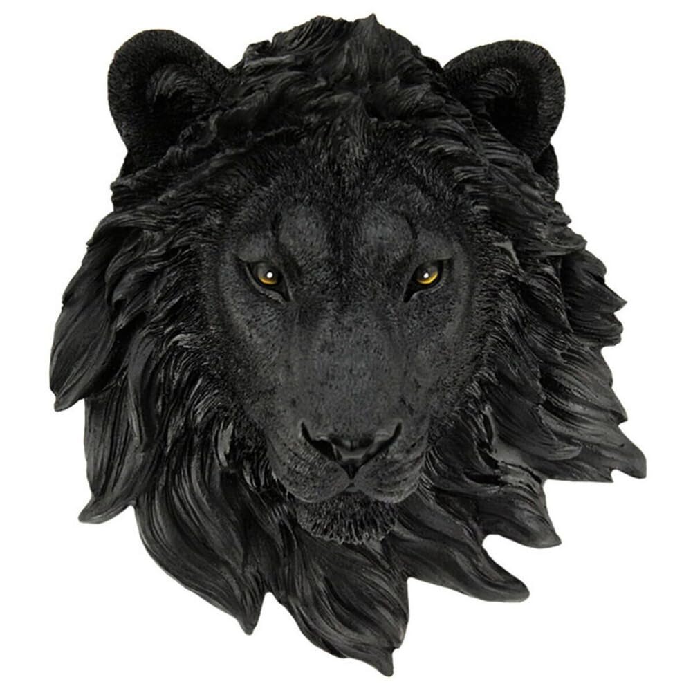 Anso Brown Animal Head Resin Wall Hanging Statues Bar Coffee House Figurine Sculpture Ornament Decor (Black Lion)