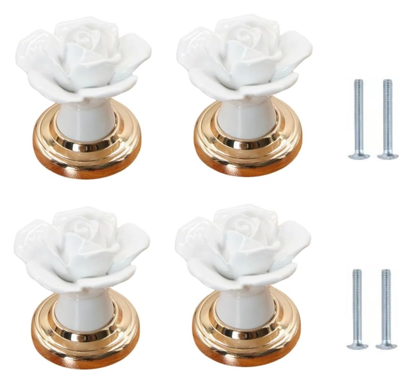 Enmrfvkz Gold Base-White Ceramic Cupboard Drawer Handle Knobs, Ceramic Zinc Alloy Cupboard Drawer Handle Knobs Multicolor 40X40mm 4 Pack(Gold Base-White)