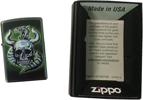 Miniatura 4 de Zippo Encendedor personalizado - Dragón metálico camaleón y calavera