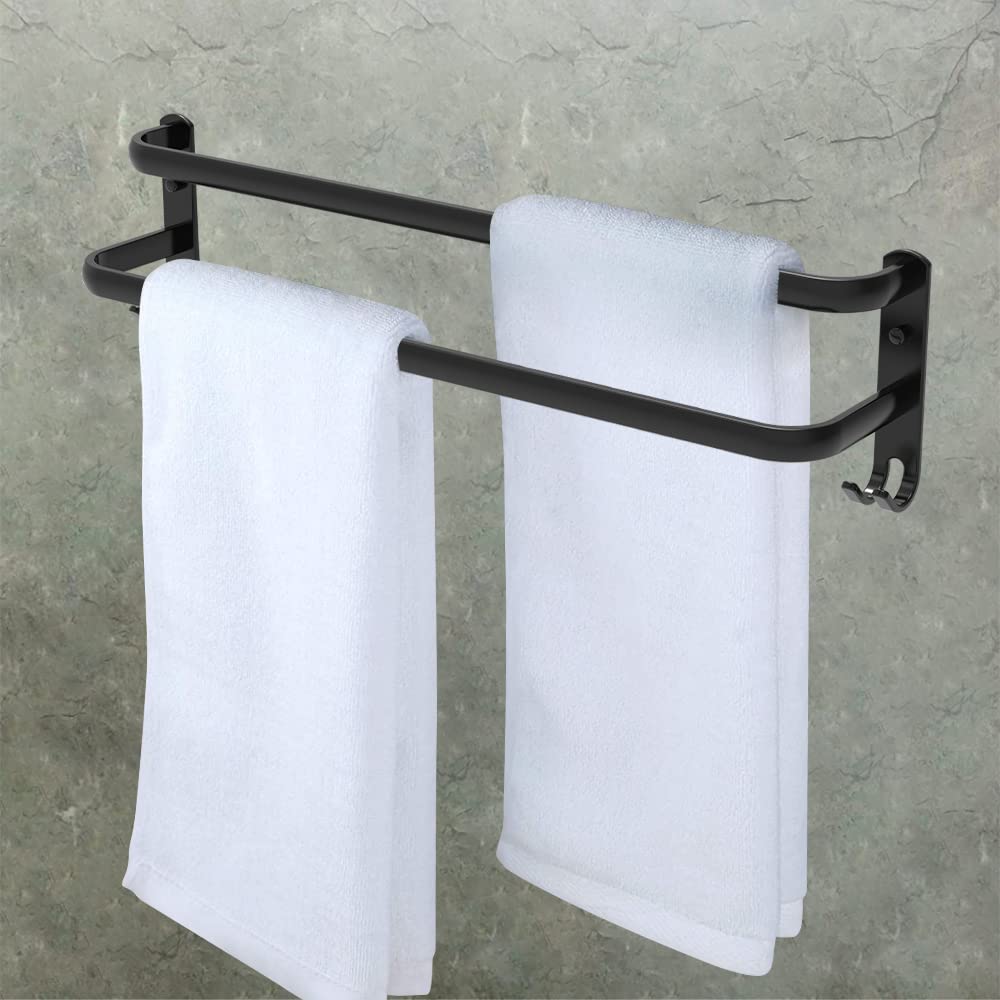 Estante de Toallas Toallero Pared Toalleros de Baño Aluminio Toallero con Ganchos, Barra de Toalla para Hogar y Hotel (Negro, 2-Tier 50CM)