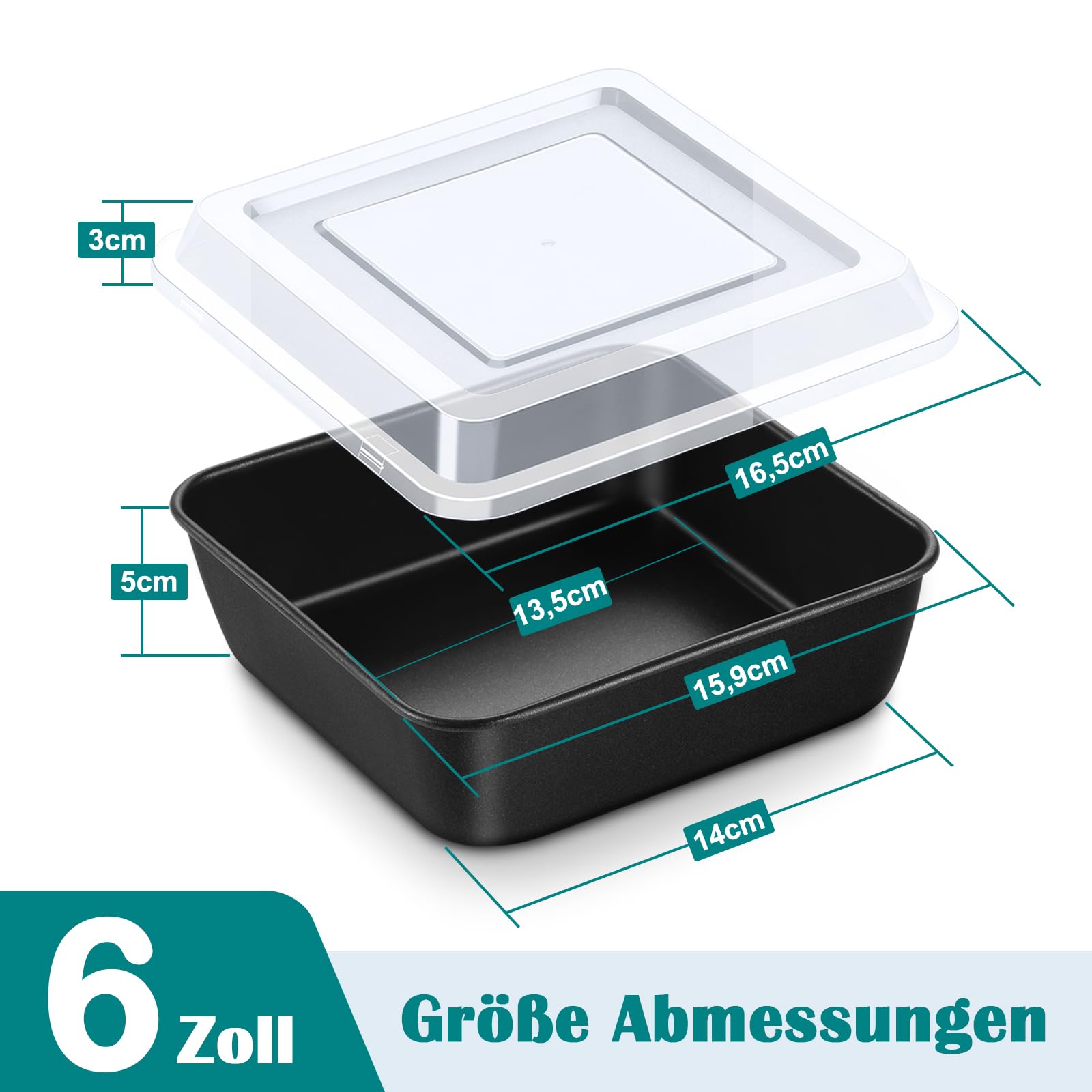 Homikit Quadratische Auflaufform, Antihaft Kuchenform mit Deckel, Edelstahl Eckig Backform 15,9 * 15,9 * 5cm, Klein Backblech für Casseroles Lasagne Brownin, Gesund & Leicht zu Reinigen