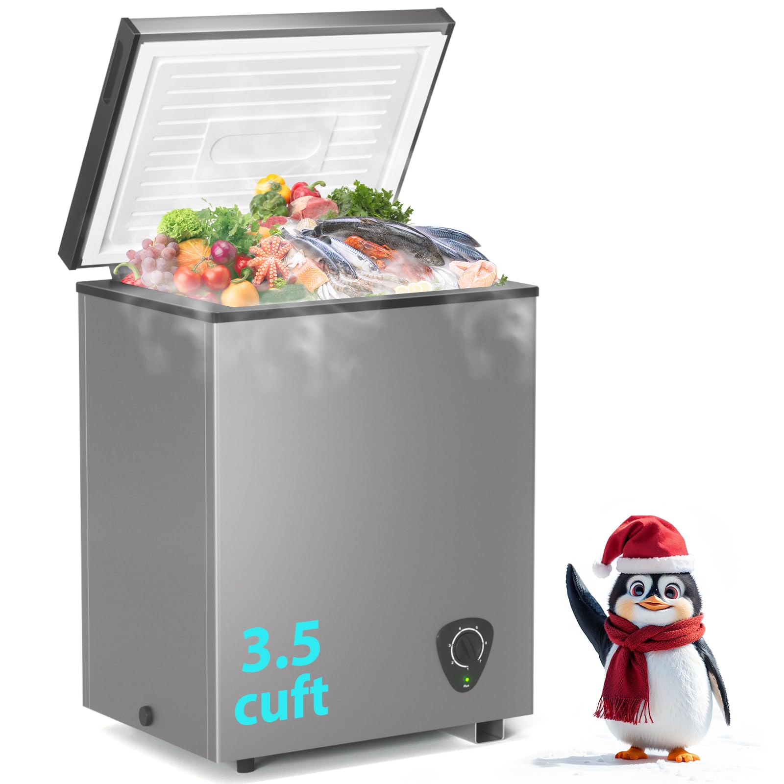 Lifeplus Chest Freezer, 3.5 Cubic Feet Small Deep Freezer Compact Top Open Door With Removable Basket, 7 Temperature Control Energy Saving Super Quiet For Kitchen Office Apartment Garage, Grey | Fridge.com