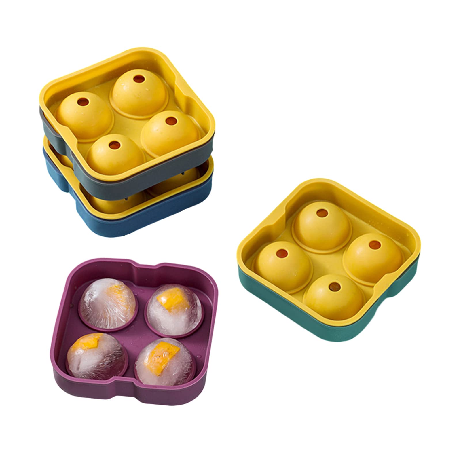VAODO4 Pack Ice Cube Trays, Round DIY Ice Cube Ball Maker For Hockey, Cocktail, Coffee, Whiskey, Champagne, Beer, Juice