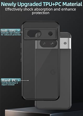 ZXZone Matte Case for Google Pixel 8A, Frosted Translucent Back Phone Cover, Non-Yellowing Shockproof Bumper Protective Phone Cover, Anti-Scratch Hard PC Back Anti-Fingerprint (Black)