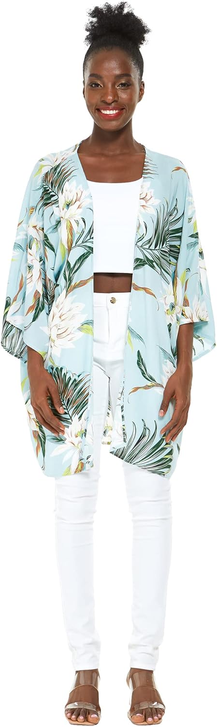 Women Open Front Lightweight Kimono Tops in Wispy Cereus