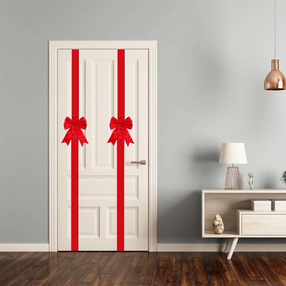 MiOYOOW Fiocco di Natalizie per Porta, 6 Pezzi Lunghezza 200 cm Fiocci Dell'albero di Natale, Nastri Decorazioni per Armadietti, per Confezione Regalo, Camino di Casa
