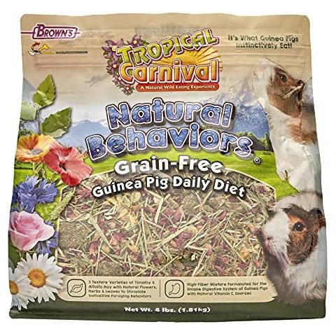 Tropical Carnival Natural Behaviors Grain-Free Guinea Pig Food – 4 Pounds, High-Fiber Timothy Hay Blend with Flowers & Leaves, Supports Natural Foraging, Chewing, and Digestive Health, Added Vitamin C Cover