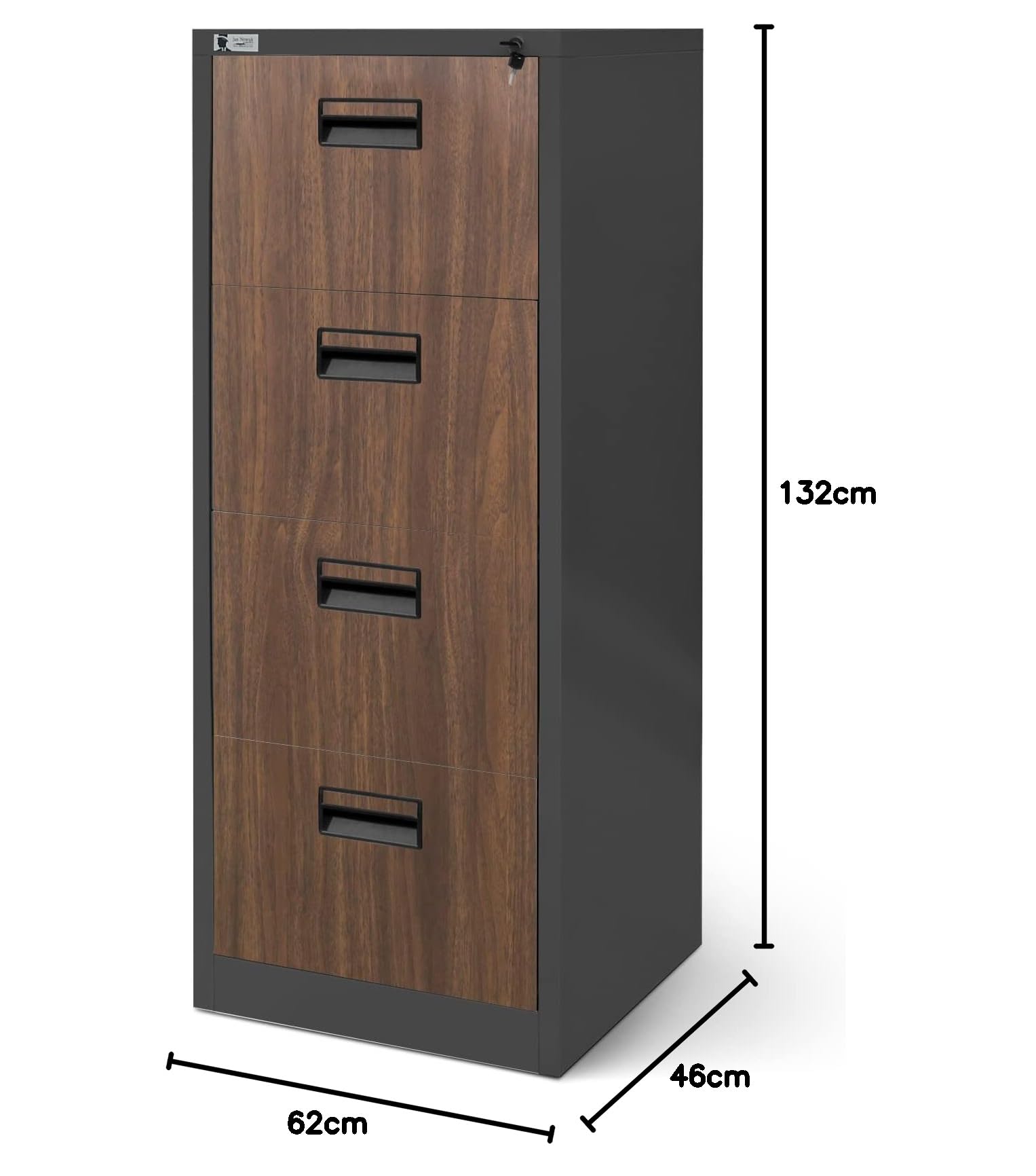 Jan Nowak Hängeregistraturschrank V004A Hängemappenschrank Büroschrank Stahlschrank Aktenschrank mit 4 Schubladen Pulverbeschichtung Stahlblech 132 x 46 x 62 cm (H x B x T) (Anthrazit/Holzoptik)