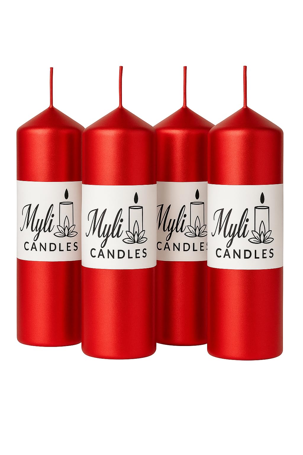 Long Lasting Unscented Metallic Red Pillar Candle - 40 Hours Burn Time - 6 x 15 cm, 4 Pack