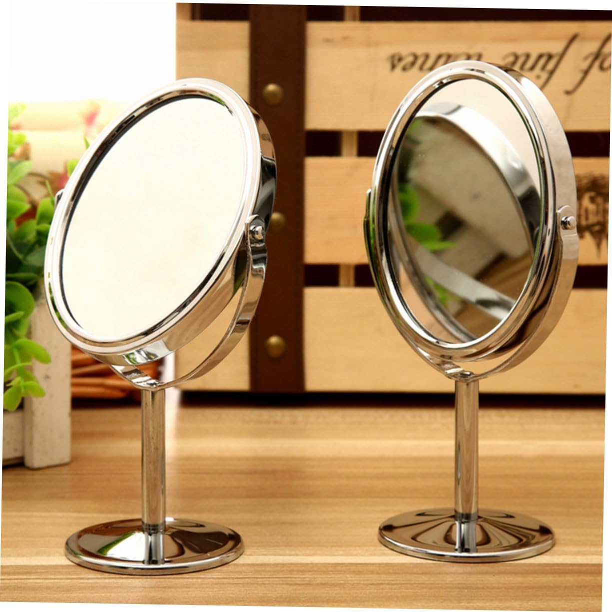Didiseaon Double Side Rotary Desk Mirror Round Metal Makeup Mirror image 5