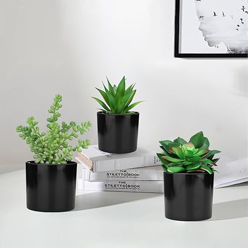 Miniatura 6 de Hopewood Plantas artificiales, 3 plantas suculentas artificiales en macetas blancas, mini suculentas en maceta para decoración del hogar y opción de