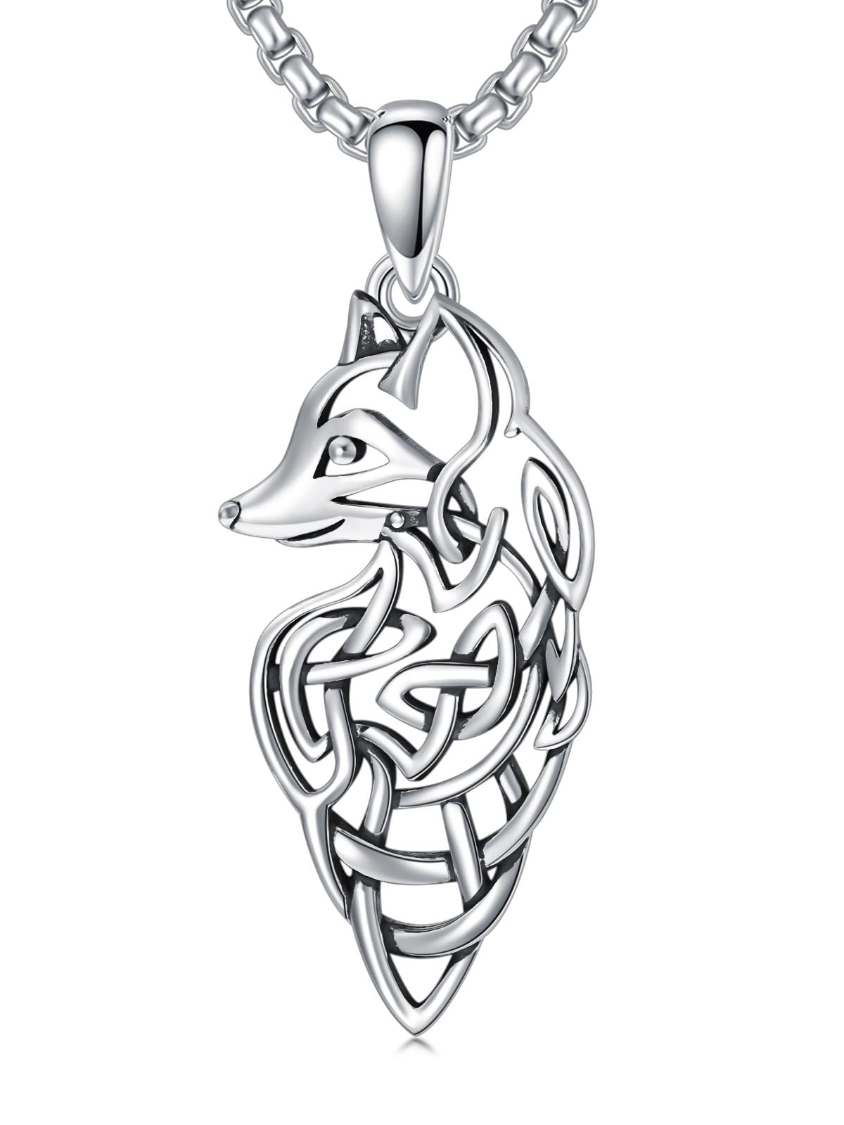 Swordgod Lion/Wolf/Eagle/Fox Necklace Men 925 Sterling Silver Celtic Knot Lion/Wolf/Eagle/Fox Head Pendant Necklace Lion Animal Leo Jewelry Gift for Son Brother Husband