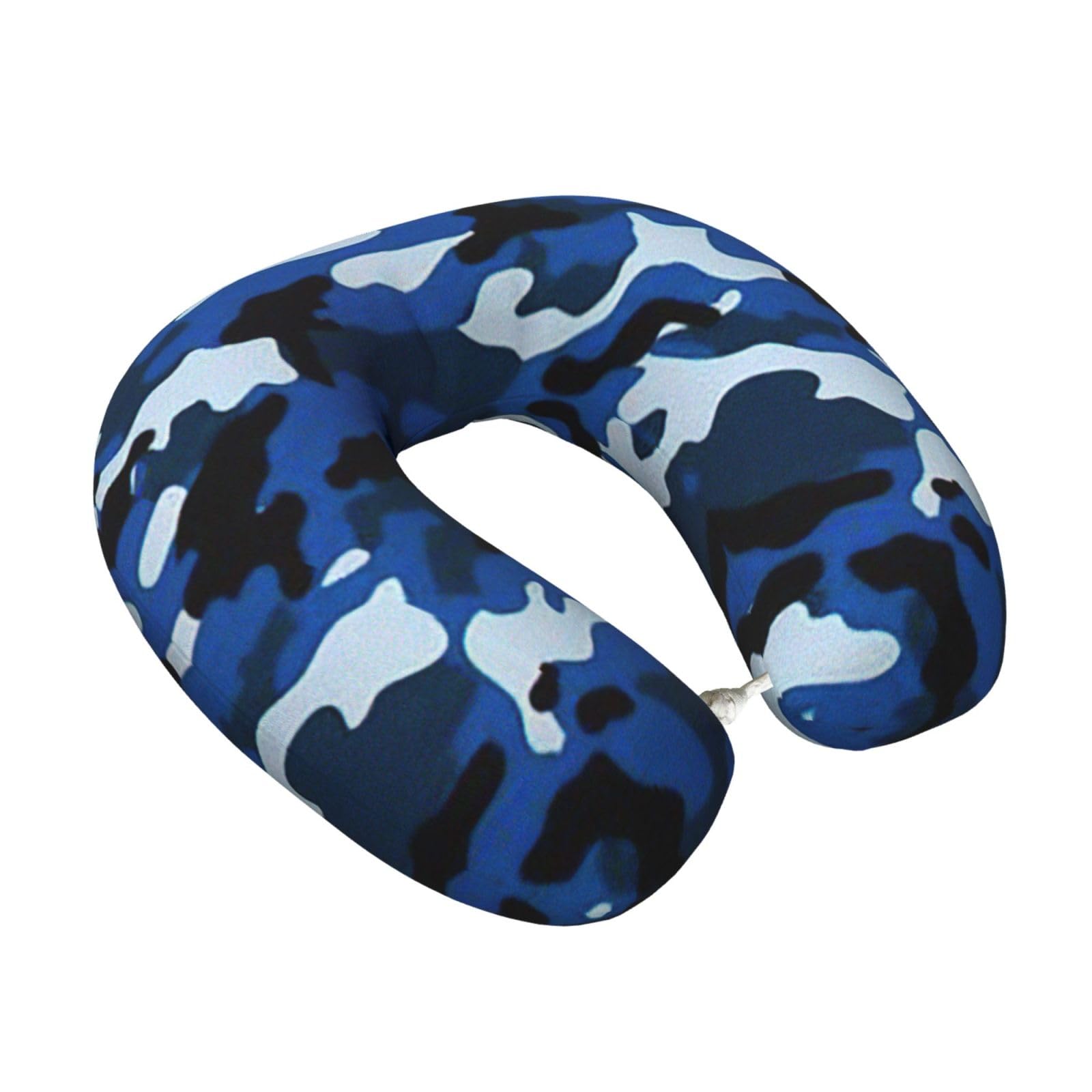Yyoretp Blue Camo Print Travel Pillow Pure Memory Foam Neck Pillows Portable Headrest for Airplane