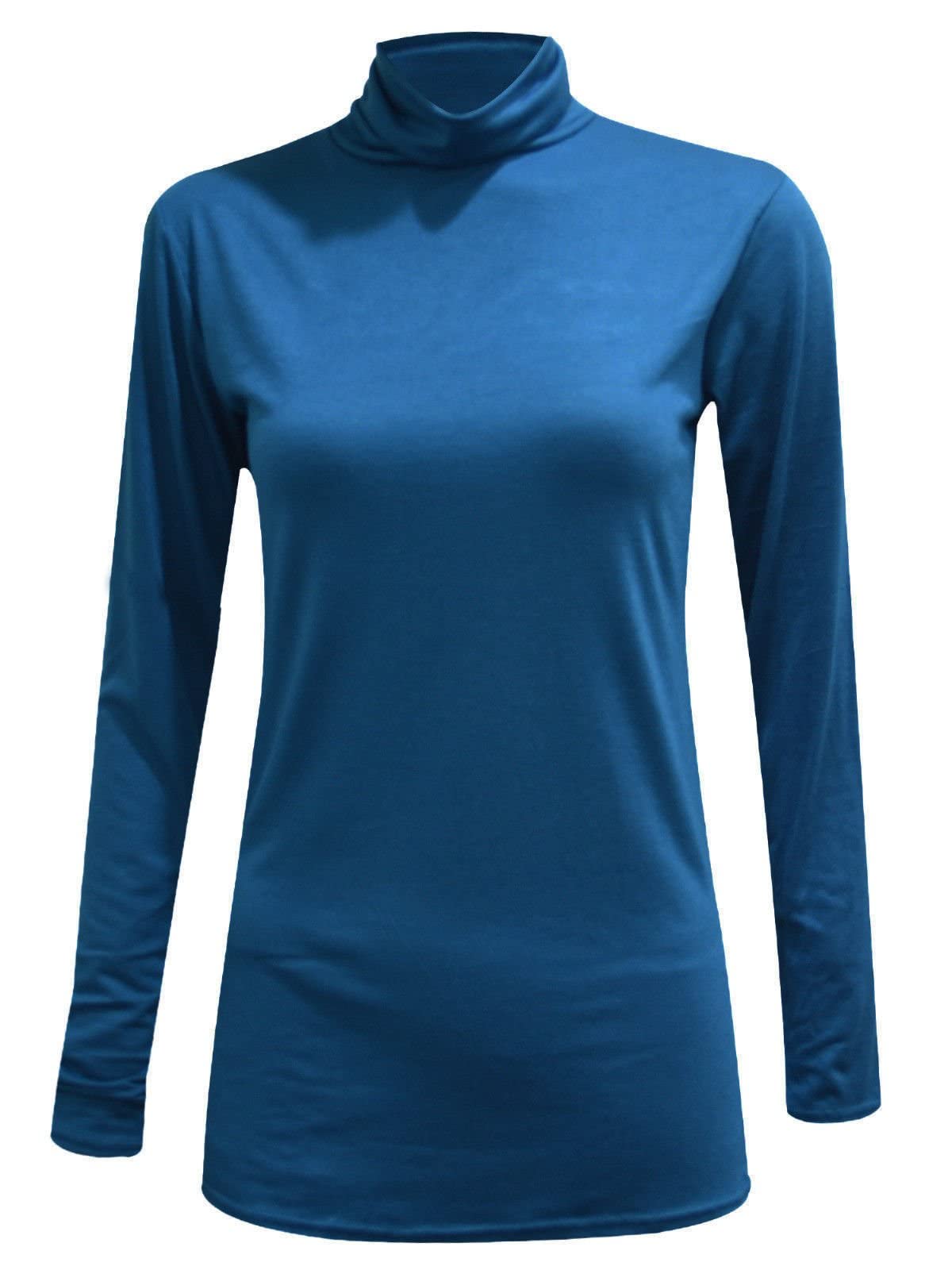 WearAll New Ladies Turtle Neck Long Sleeved Stretch Plain Polo Top - .Teal 16-18