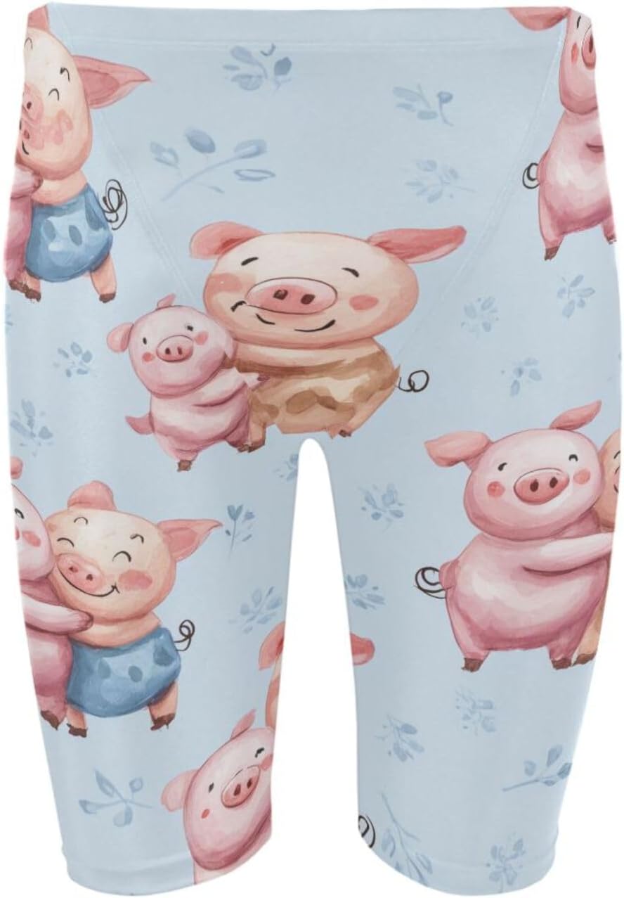Lovely Pig Print Men's Racing Swim Trunks Athletic Swim Jammers Quick Dry Training Swim Shorts S-3XL