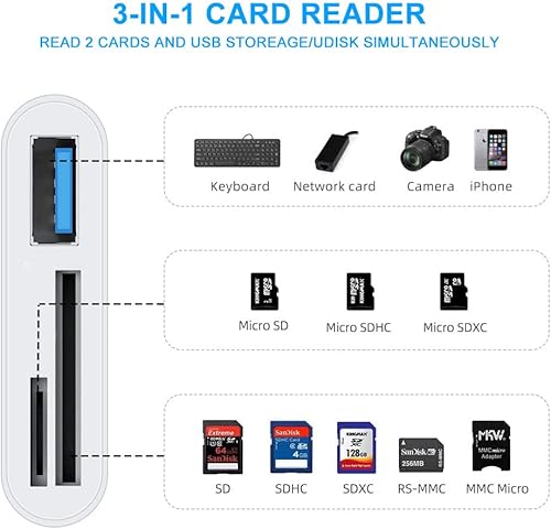 Miniatura 3 de Lector de tarjetas de memoria USB C a Micro SD TF, Seminer 3 en 1, adaptador de lector de tarjetas de cámara USB compatible con Pad Pro, XPS,