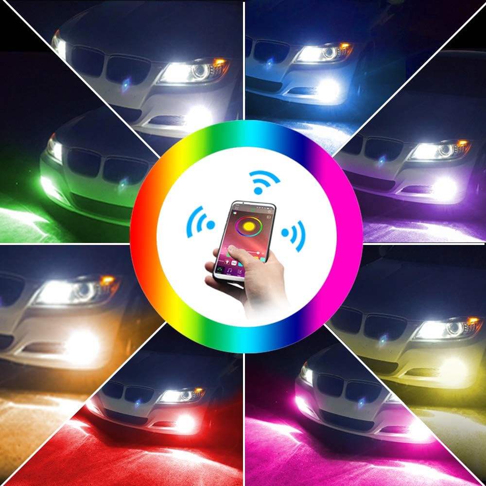 9005 9006 RGB LED Color Changing Fog Light Bulb HB3 HB4 Led Bulb Upgrade Multicolor APP Bluetooth Led Light Super Bright 1800LM 3020 SMD Bulbs Driving DRL Fog Lights Replacement 2PCS