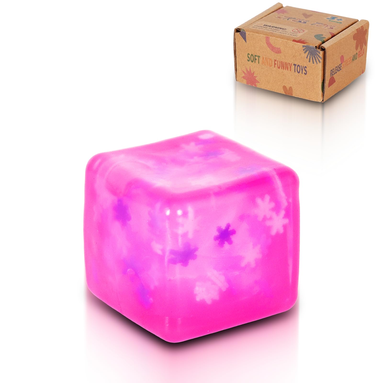 Copfeqyr 1pack 3.5cm / 1.38in snowflake squeeze toy - fidget toys for kids and adults stress cube, squishy toys in gift box (Pink)