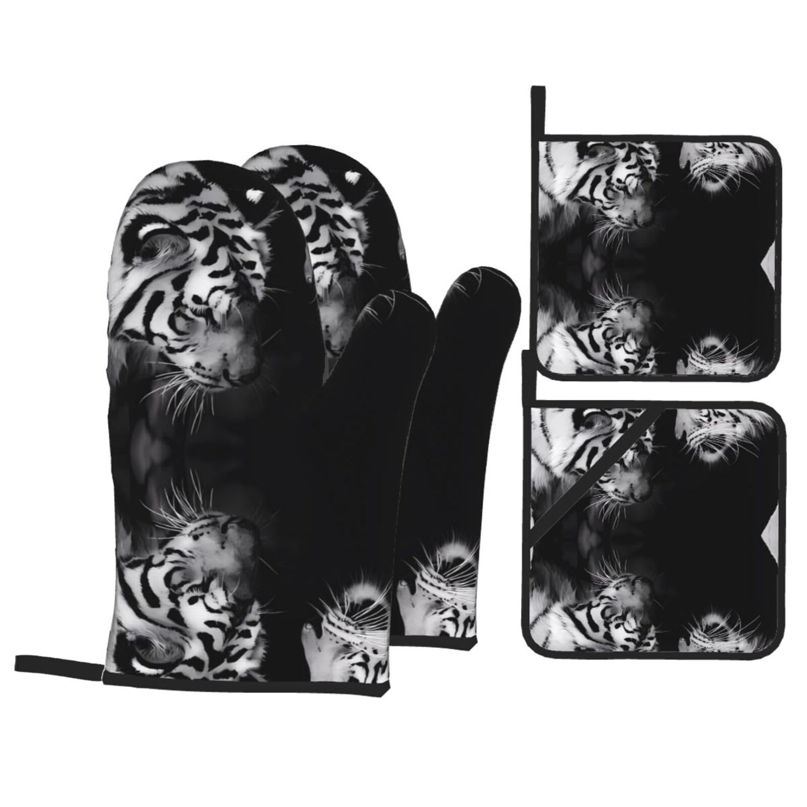 WHJSHOP Love Theme Couple Tigers Prints Oven Mitts & Pot Holders Set - Waterproof Kitchen Layers & Heat Resistant - Durable Covers for Safe Cooking & Easy Cleanup