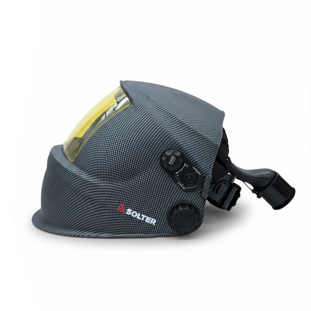 Solter HELLMET R-35 FLOW, pantalla automática con PAPR TH3P, visor 116×81 mm, DIN 4–8/9–13, caudal 170/200/230 L/min, 4+1 sensores, protección respiratoria activa para soldadura y amolado