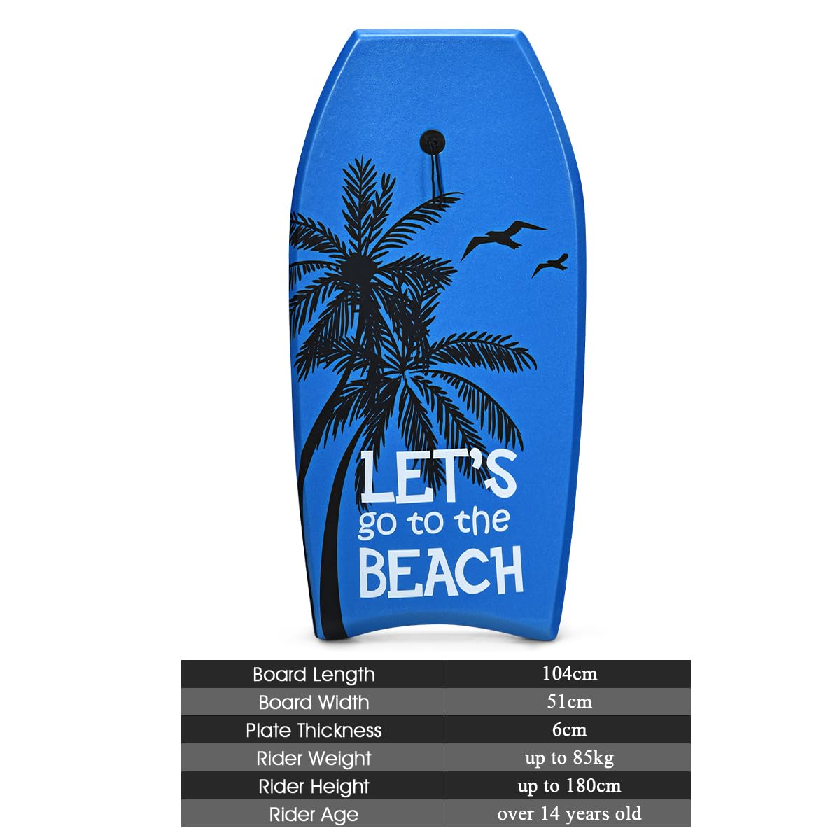HOMASIS Tavola da Surf L, Bodyboard in XPE e HDPE con Corda per il Polso, Tavoletta Mezzaluna per Surf, Adatta a 14+ Anni, Portata 85 kg, 104 x 51 x 6 cm