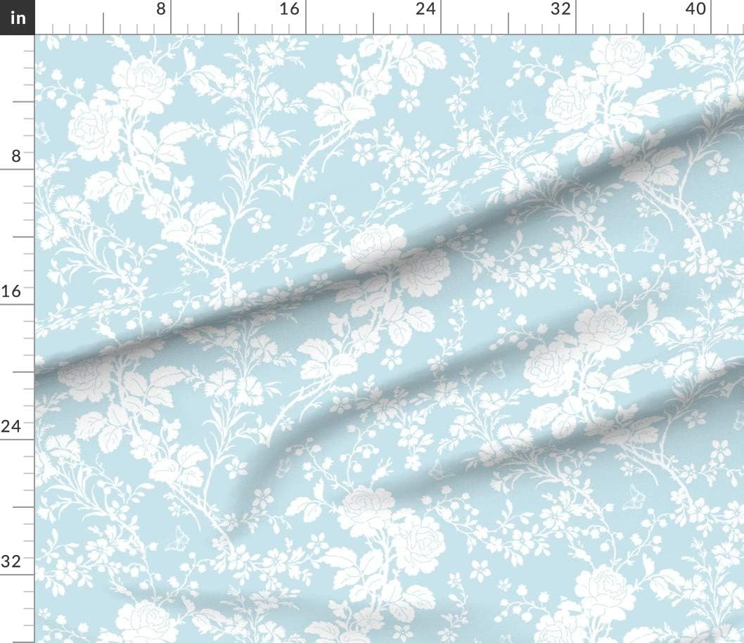 Spoonflower Fabric - Aqua Toile Wedding Flowers Floral Shabby Chic Silhouette Cottage Printed on Petal Signature Cotton Fabric by The Yard - Sewing Quilting Apparel Crafts Decor