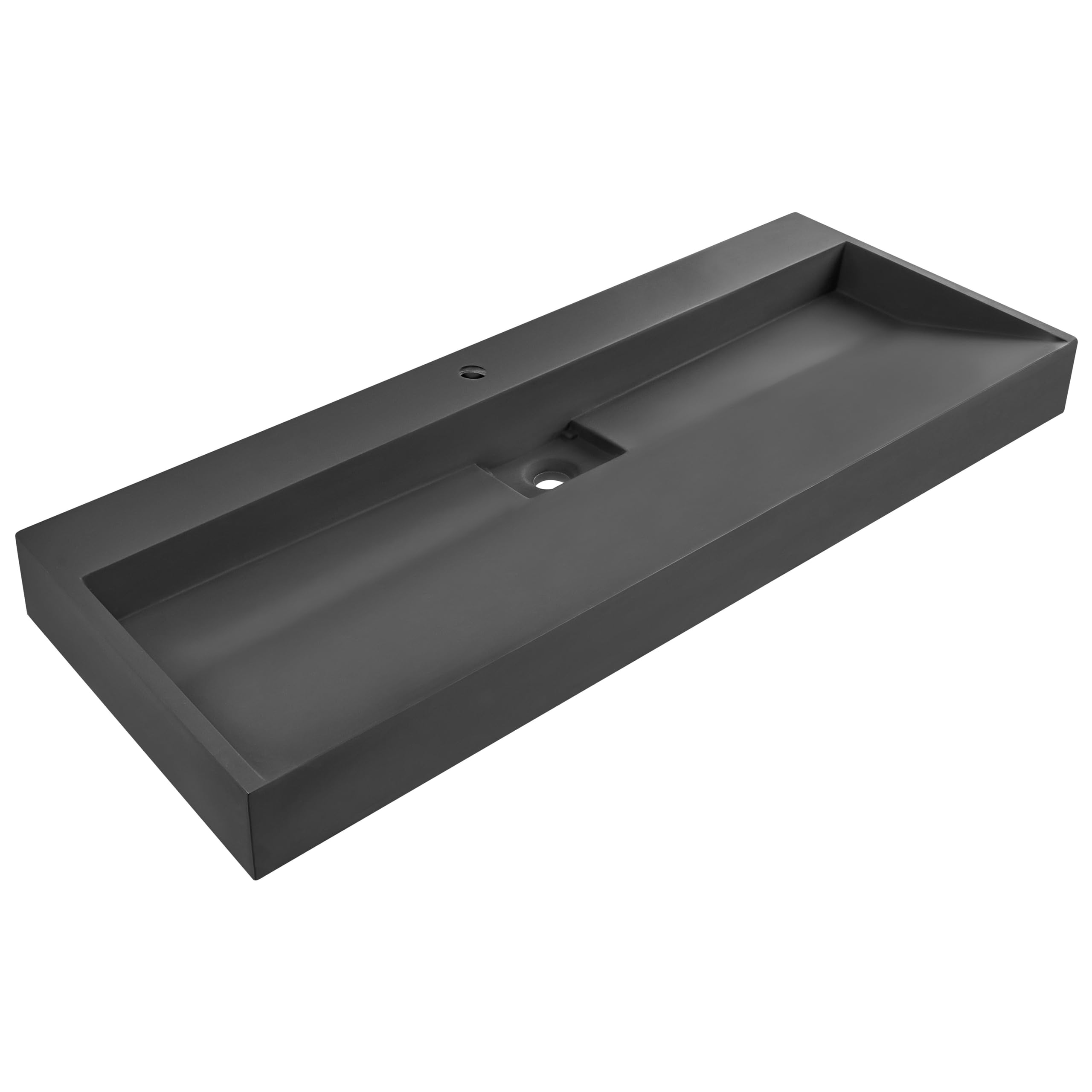 Lavabo suspendido de pared clásico rectangular fundición mineral acabado mate 120 x 46 cm negro Quenko
