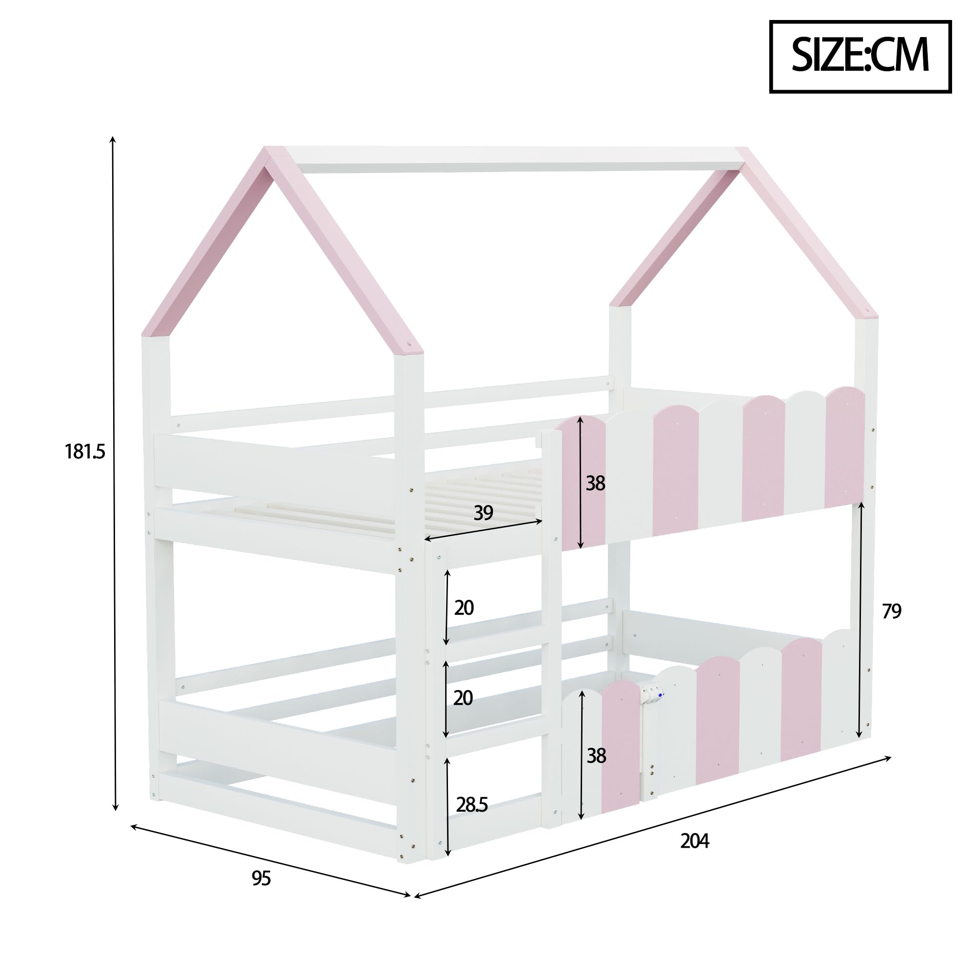 YESGIGA Kinder-Etagenbett 90x200 cm, Hausförmiges Design mit erhöhten Sicherheitsgeländern, Das Obere Bett verfügt über Einen Lattenrost. Geeignet für Jungen und Mädchen (Rosa)