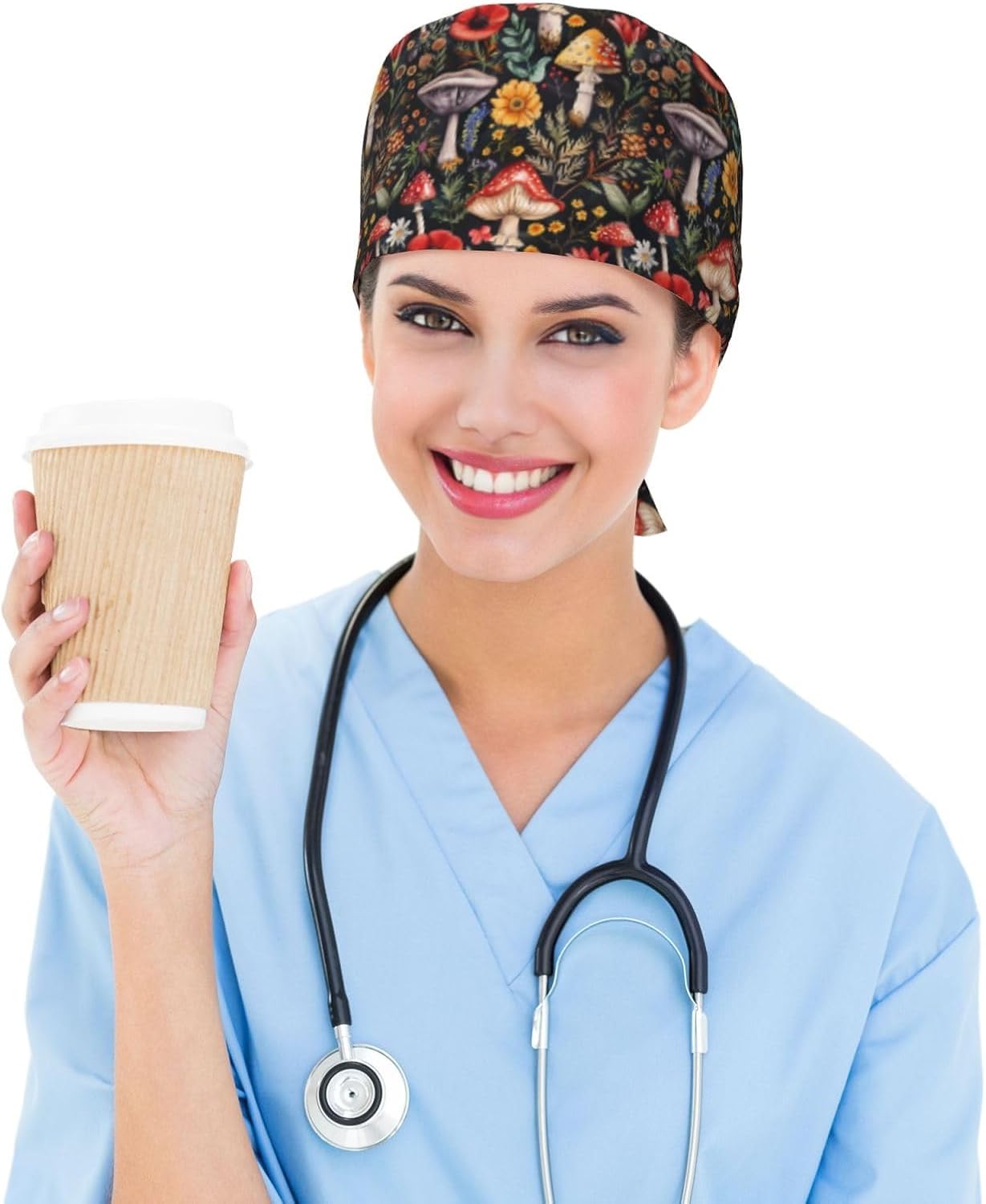 Working Cap Scrub Cap with Sweatband Adjustable Unisex Men Women Tie Back Hat Nurse Surgical Caps - Image 7