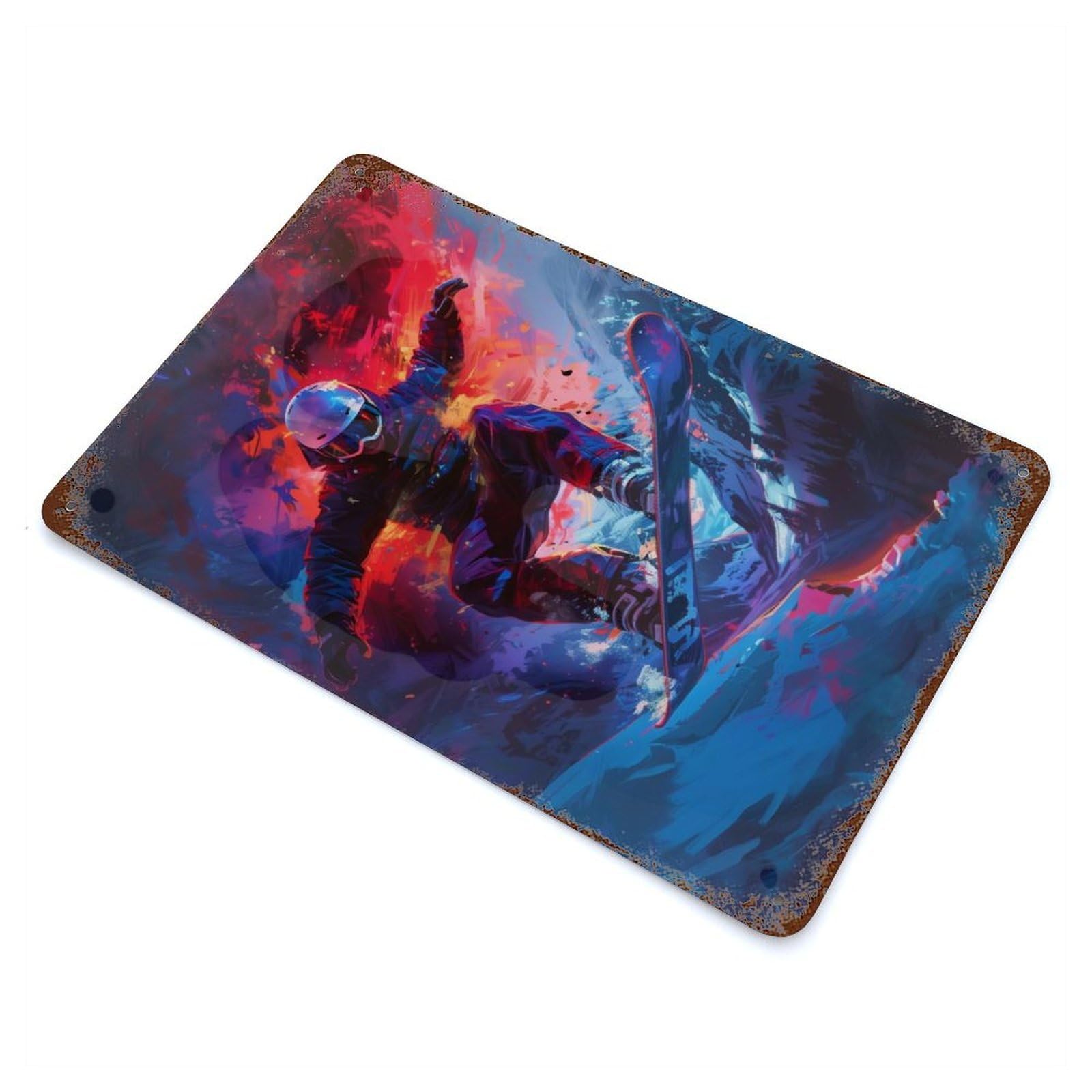 Snowboarder In Alpine Vintage Wall Sign 11.8"x7.9", Rust Effect Metal Decor for Basement, Hobby Room And Garage Decor