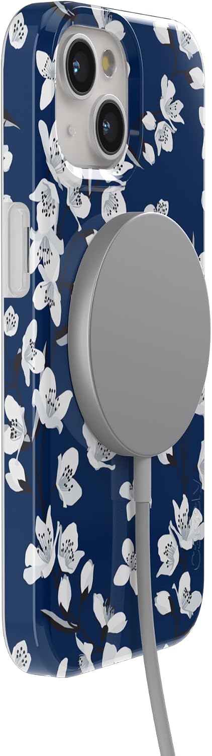 Casely iPhone 15 Case | Floral Forest | Navy Cherry Blossom Floral | Compatible with MagSafe | Classic Ultra Slim Design